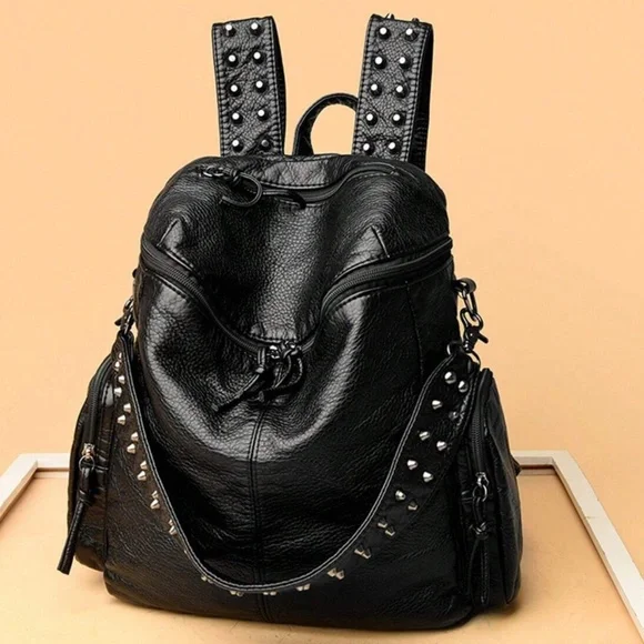 Luxe Vegan Leather Studded Mini Backpack